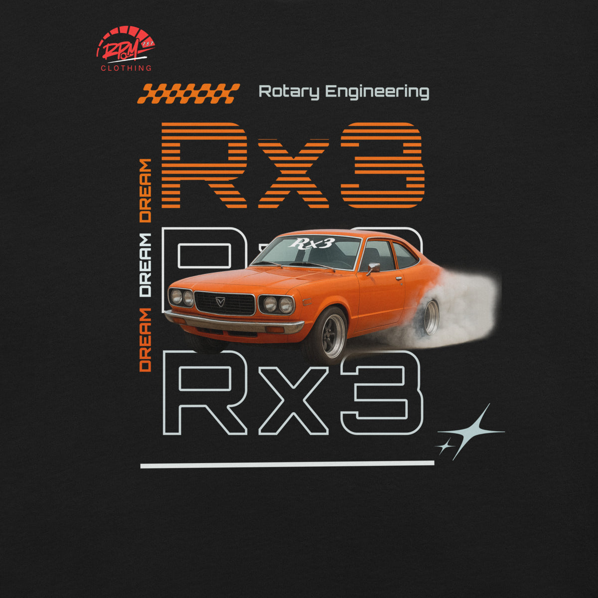 Rotary Dream RX3 Unisex Tee (Orange/Dark) | RPM 787 - RPM 787 Clothing