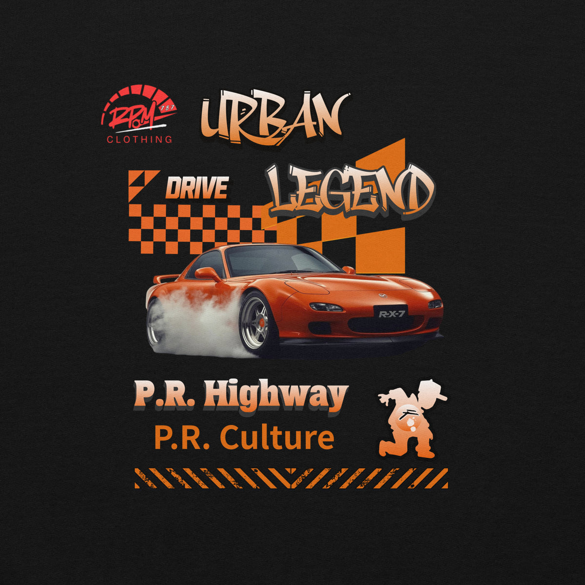 Urban Legend RX7 Unisex Hoodie (Orange/Dark) | RPM 787 - RPM 787 Clothing