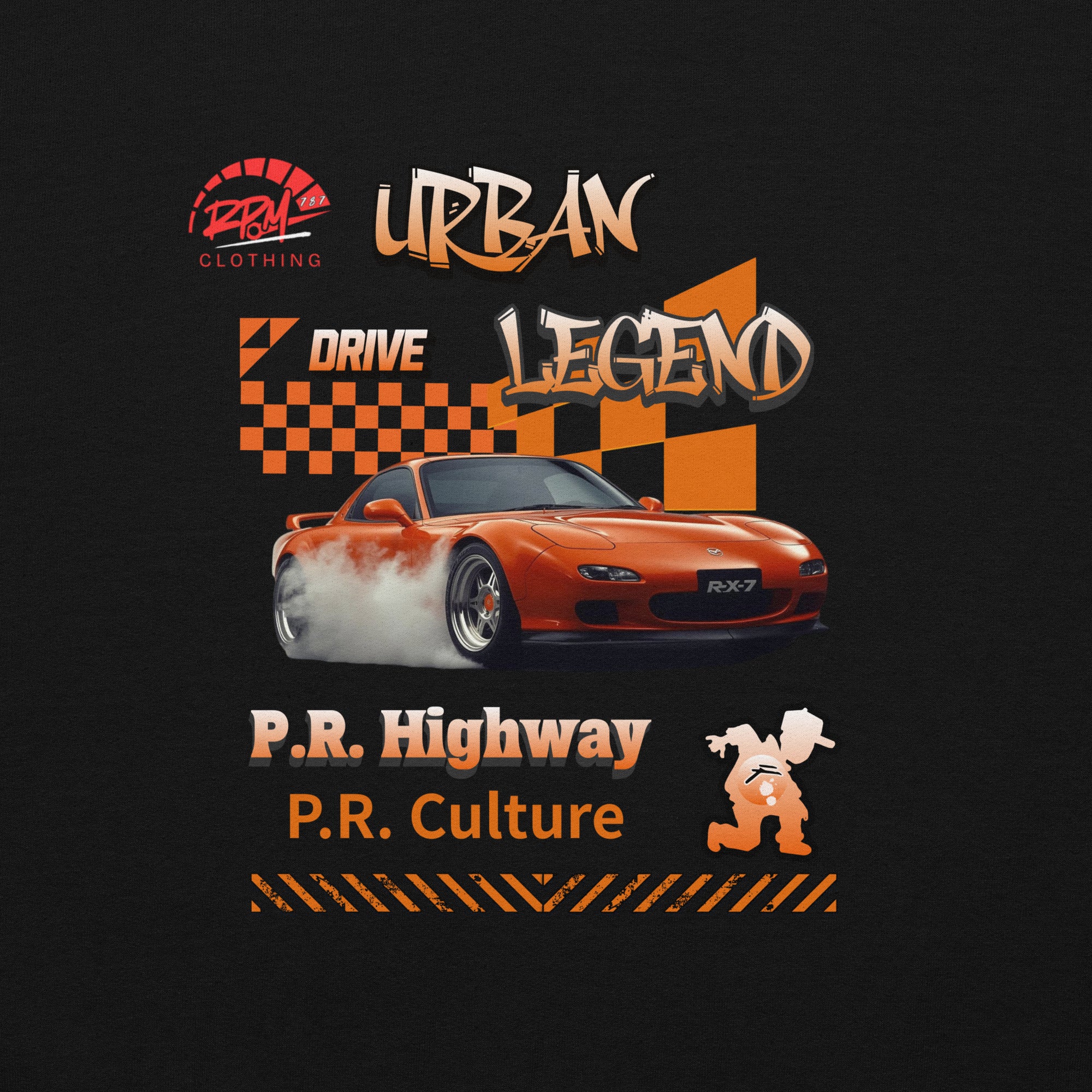 Urban Legend RX7 Unisex Hoodie (Orange/Dark) | RPM 787 - RPM 787 Clothing