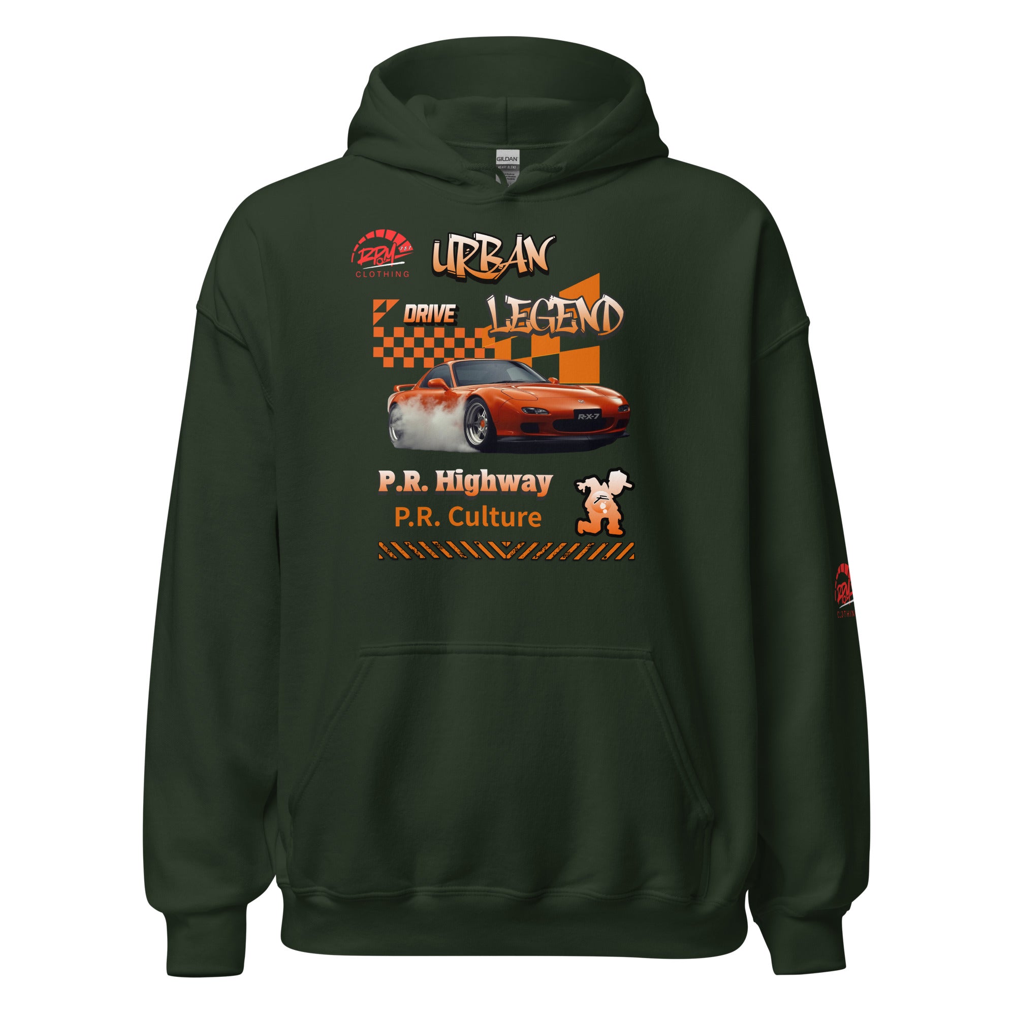 Urban Legend RX7 Unisex Hoodie (Orange/Dark) | RPM 787 - RPM 787 Clothing