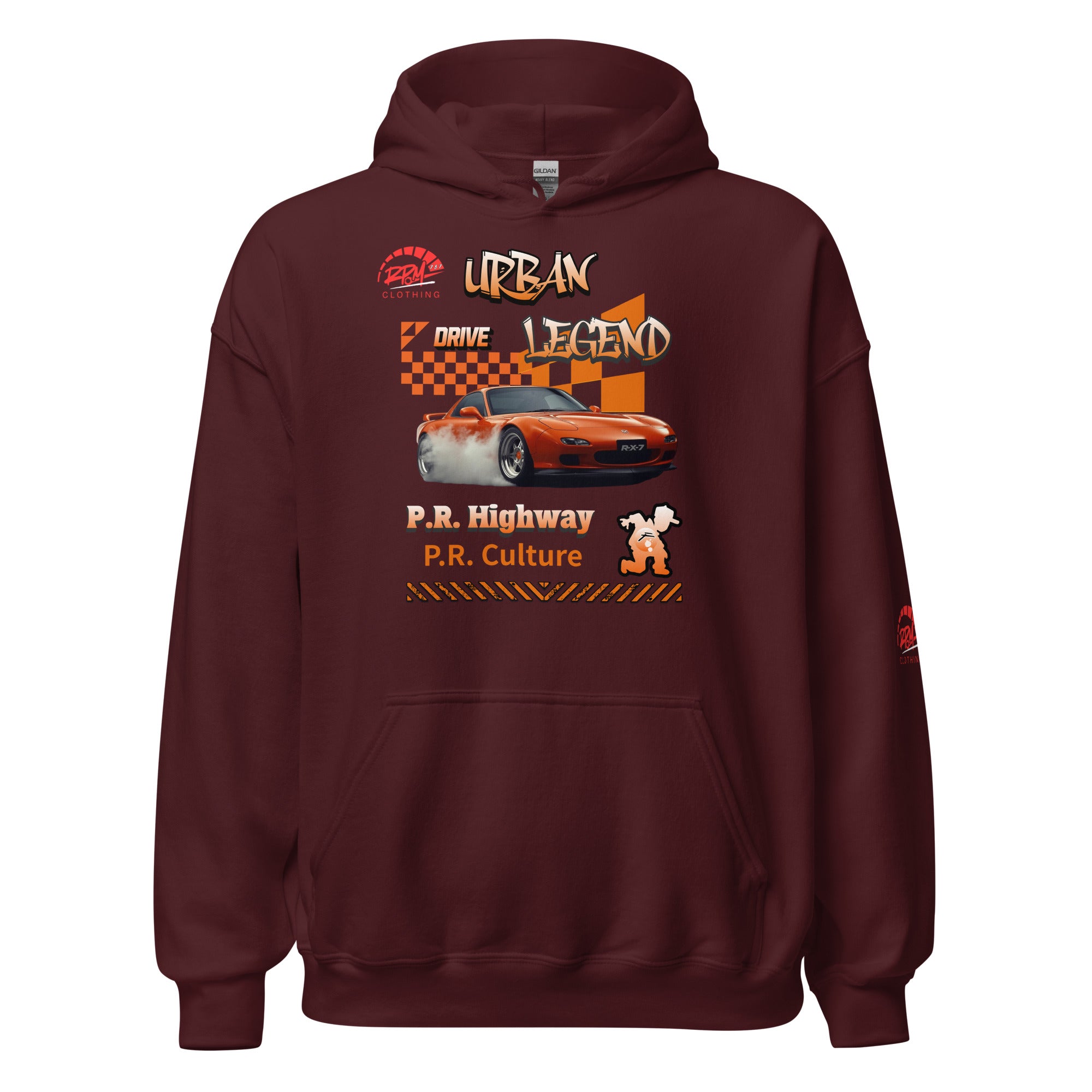 Urban Legend RX7 Unisex Hoodie (Orange/Dark) | RPM 787 - RPM 787 Clothing